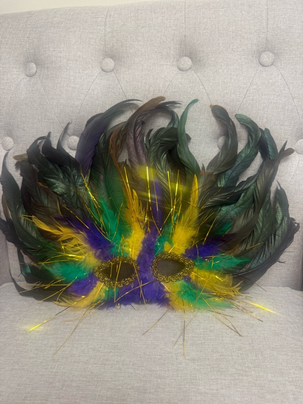 Masquerade Mask In Mardi Gras Colors Purple Black Green Gold EUC Beautiful